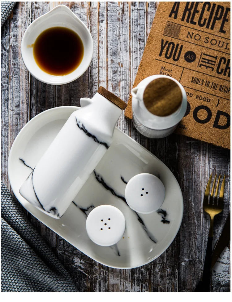 Nordic Marble Effect Stylish Ceramic Salt & Pepper Containers