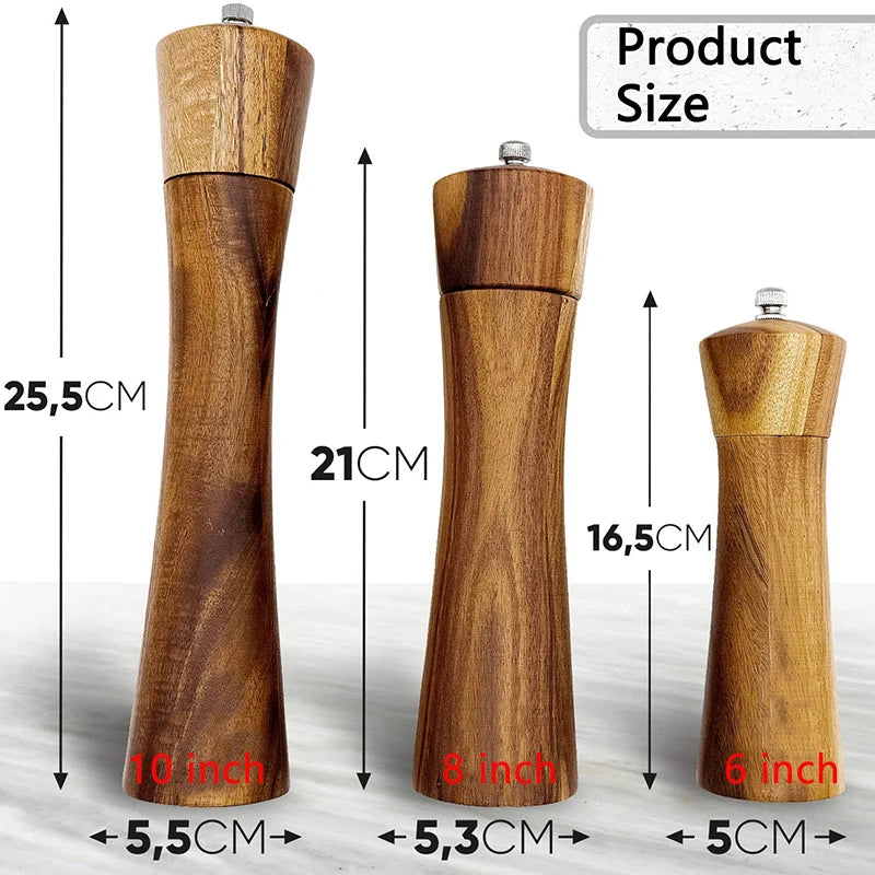 AcaciaSpice Adjustable Wooden Salt & Pepper Mill