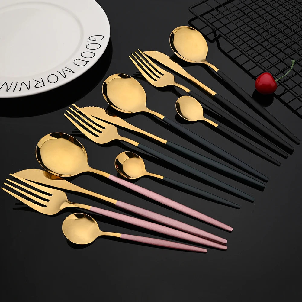 LuxeTone 30 Piece Colourful Stainless Steel Cutlery Set