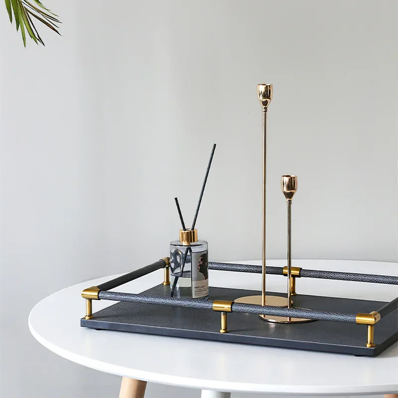FjordForm Nordic Leather Handle Tray for Serving & Home Organisation