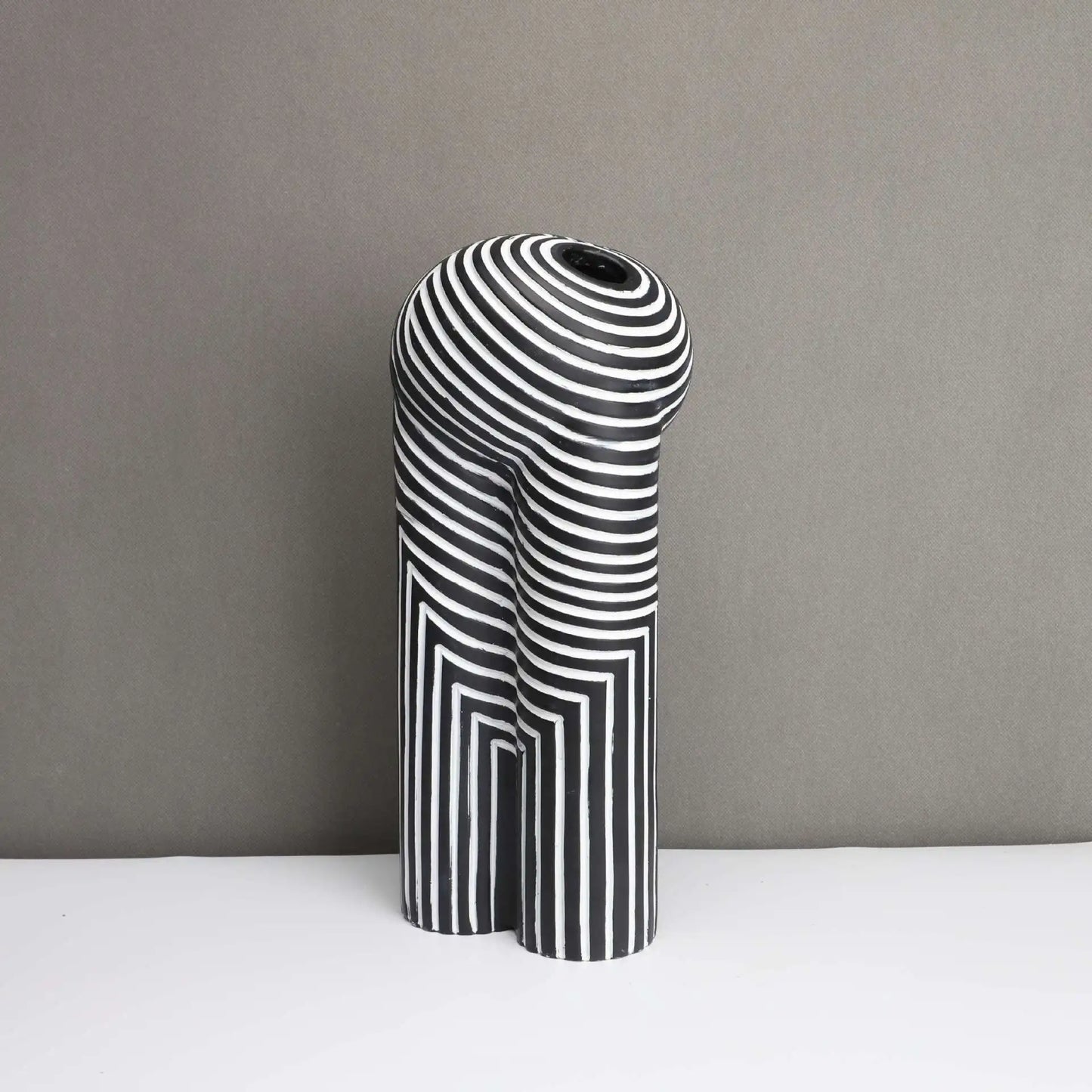 Monochrome Muse Striped Abstract Resin Vase