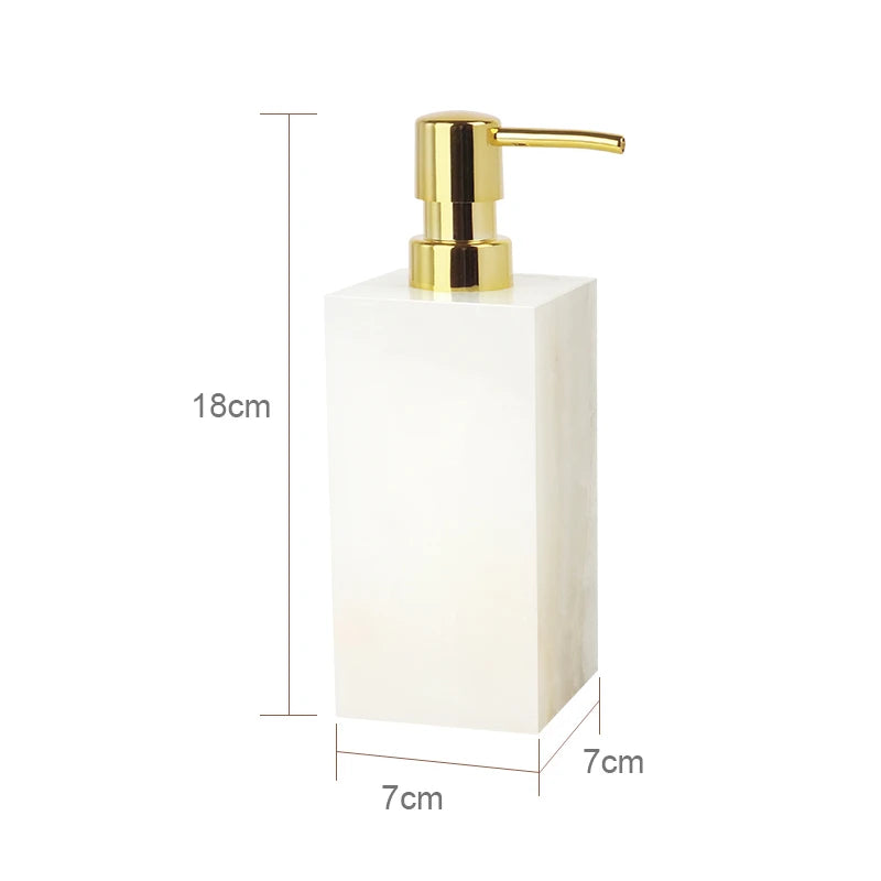 SereneStone Collection Natural White Onyx Marble Bathroom Set items with Gold and Silver Accents