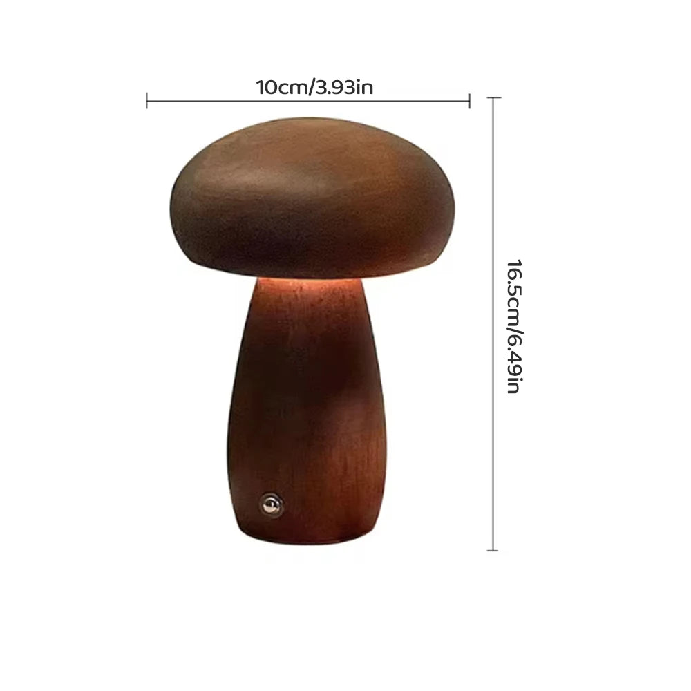 NuaGlow Wooden Mushroom Nightlight with Touch Dimming (Rechargeable)