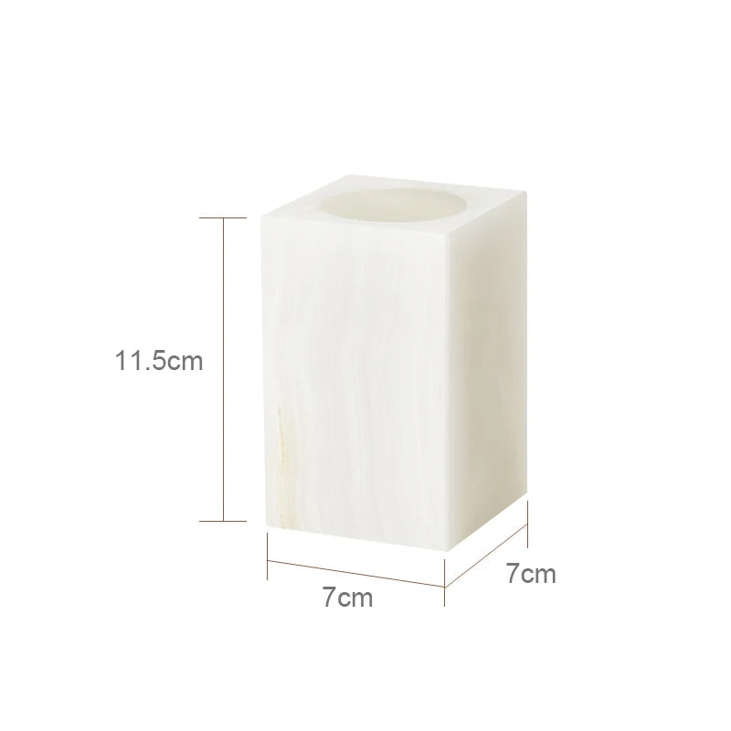 SereneStone Collection Natural White Onyx Marble Bathroom Set items with Gold and Silver Accents