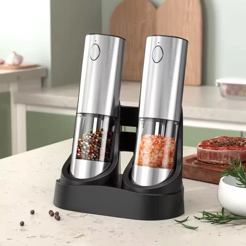 Luxe Electric Seasoning Set – Sleek Salt & Pepper Grinders with Charging Base