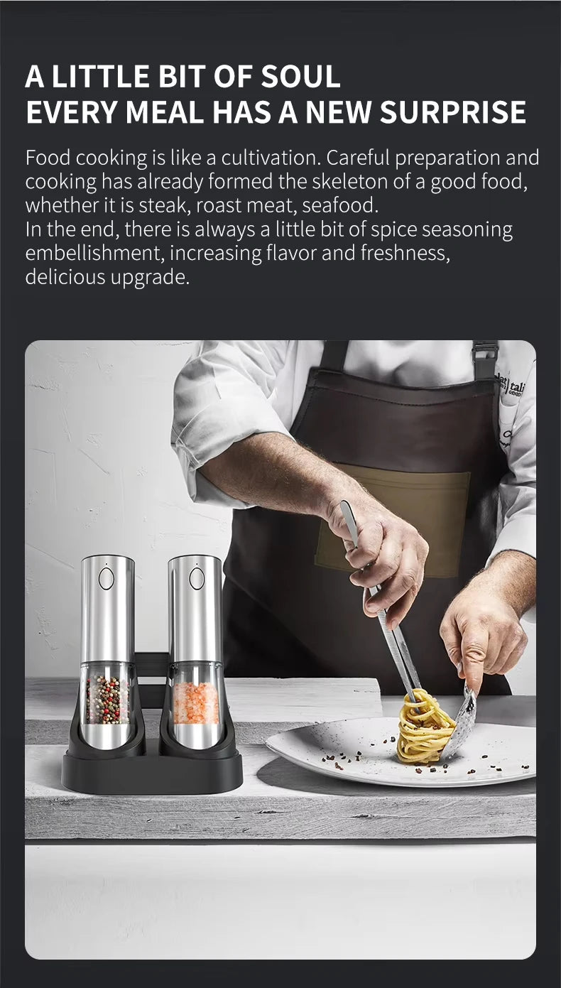 Luxe Electric Seasoning Set – Sleek Salt & Pepper Grinders with Charging Base