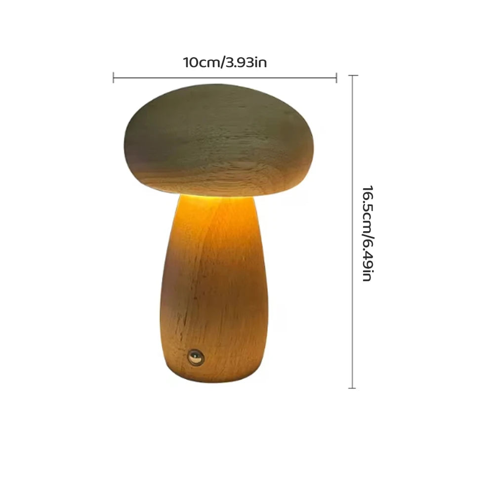 NuaGlow Wooden Mushroom Nightlight with Touch Dimming (Rechargeable)
