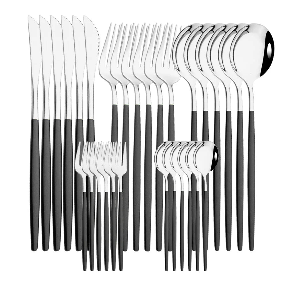 LuxeTone 30 Piece Colourful Stainless Steel Cutlery Set