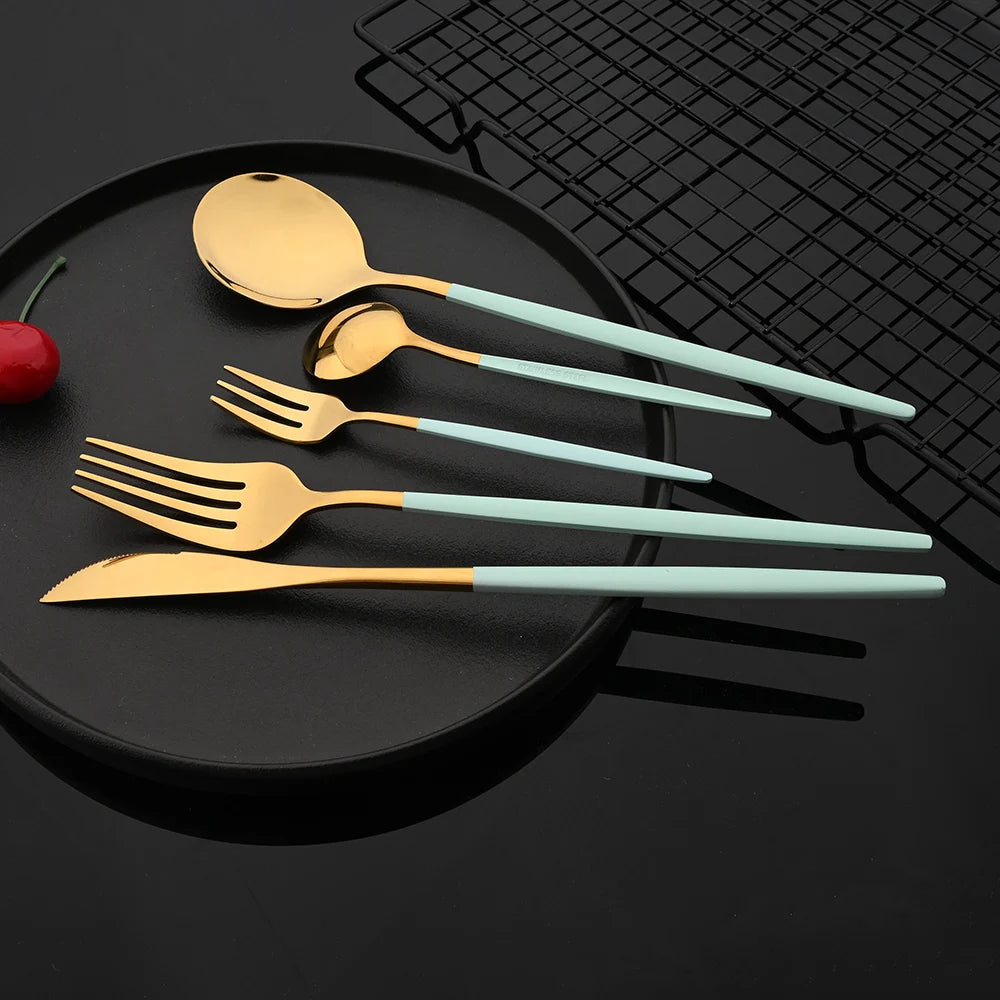 LuxeTone 30 Piece Colourful Stainless Steel Cutlery Set