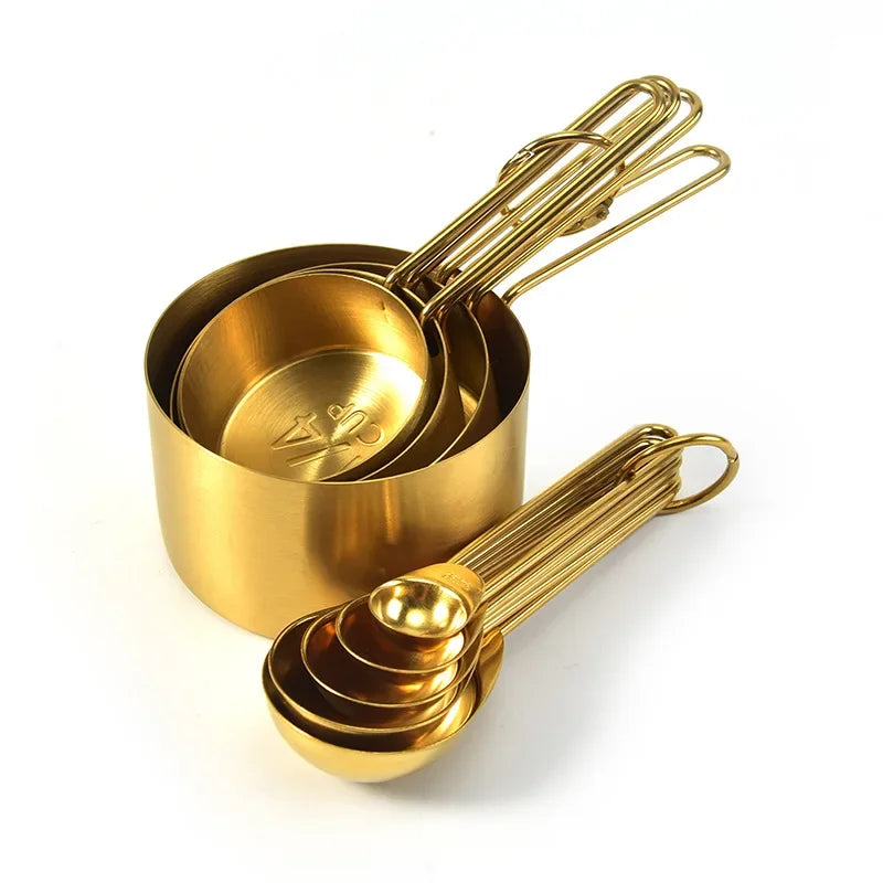 Golden Measure Premium Stainless Steel Cups & Spoons Set