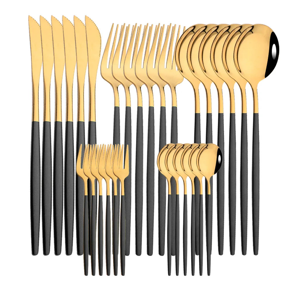 LuxeTone 30 Piece Colourful Stainless Steel Cutlery Set
