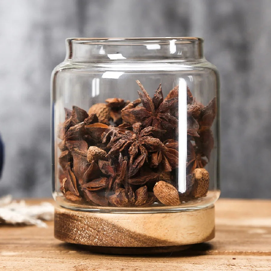 Glass Storage Jar with Airtight Wooden Lid