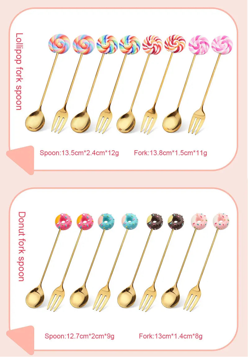 Artisan Sweet Treat Spoons Rainbow Dessert Fork & Spoon Gift Set