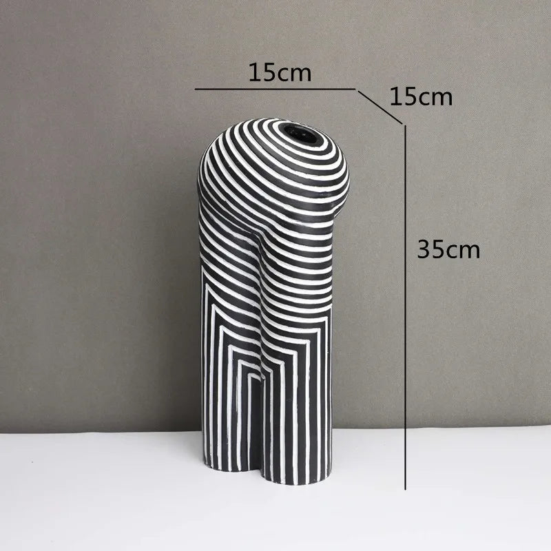 Monochrome Muse Striped Abstract Resin Vase