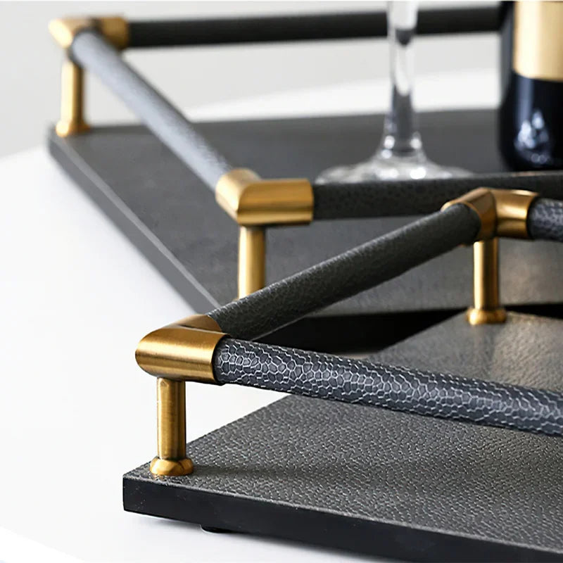 FjordForm Nordic Leather Handle Tray for Serving & Home Organisation