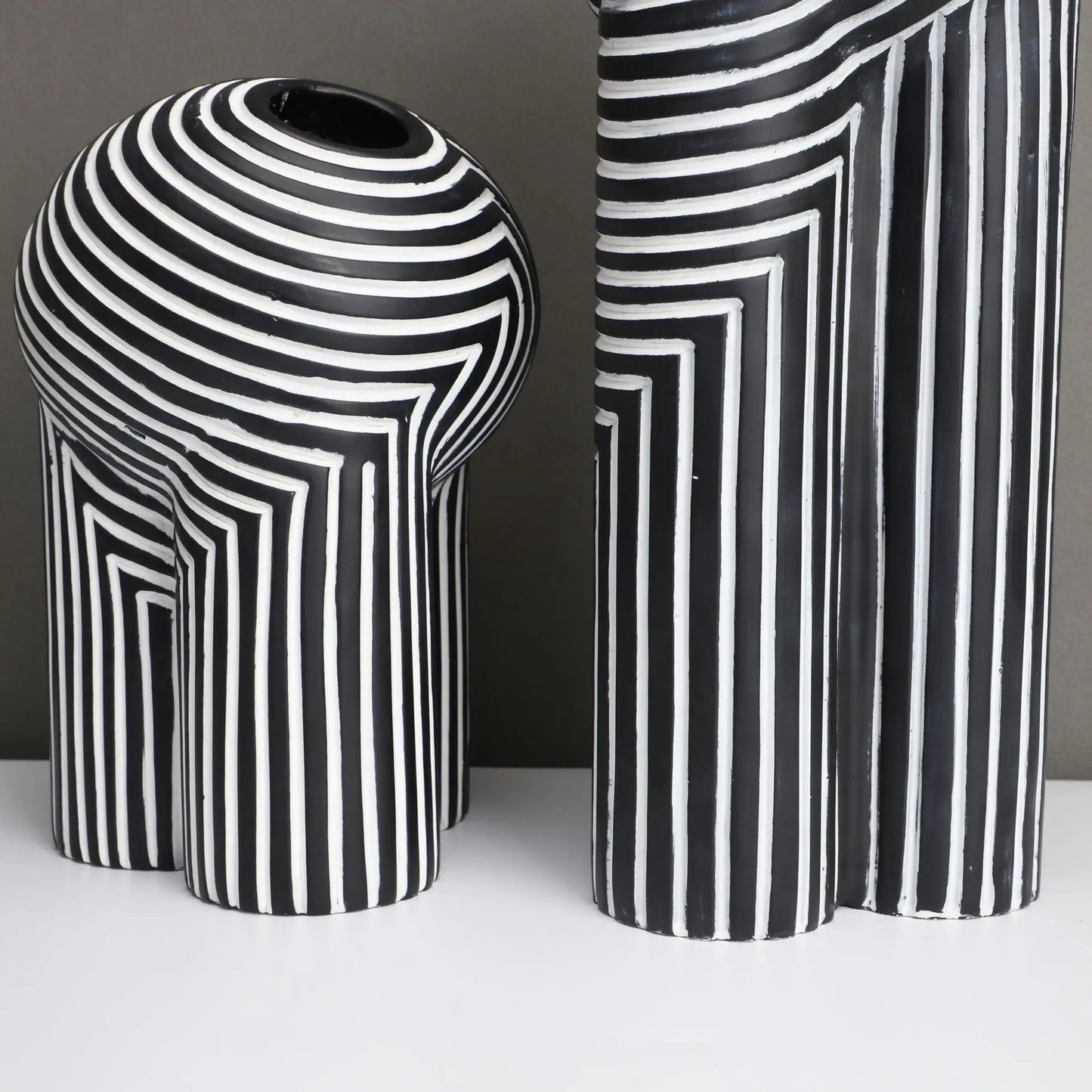 Monochrome Muse Striped Abstract Resin Vase