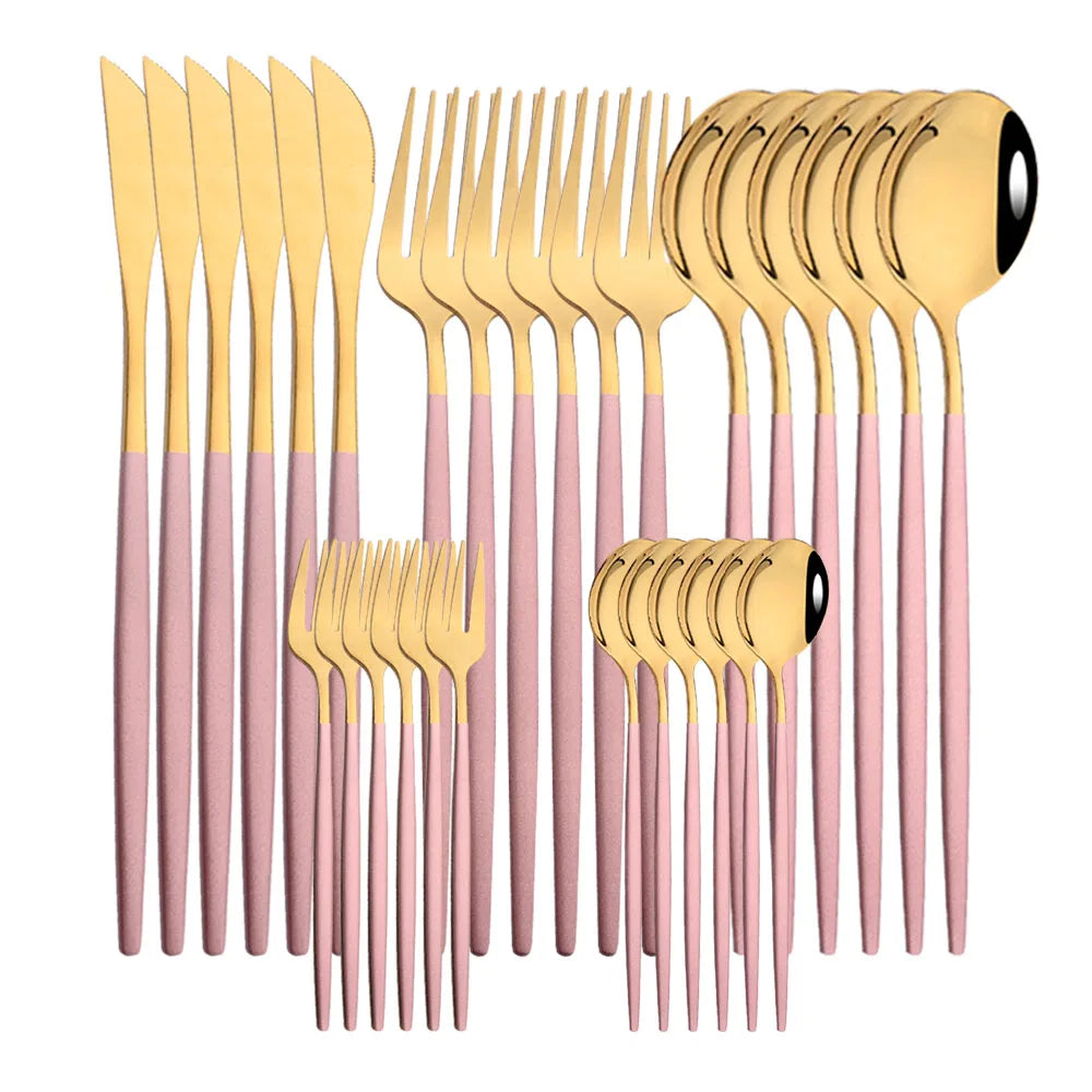 LuxeTone 30 Piece Colourful Stainless Steel Cutlery Set