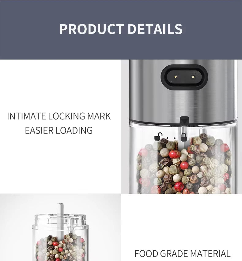 Luxe Electric Seasoning Set – Sleek Salt & Pepper Grinders with Charging Base