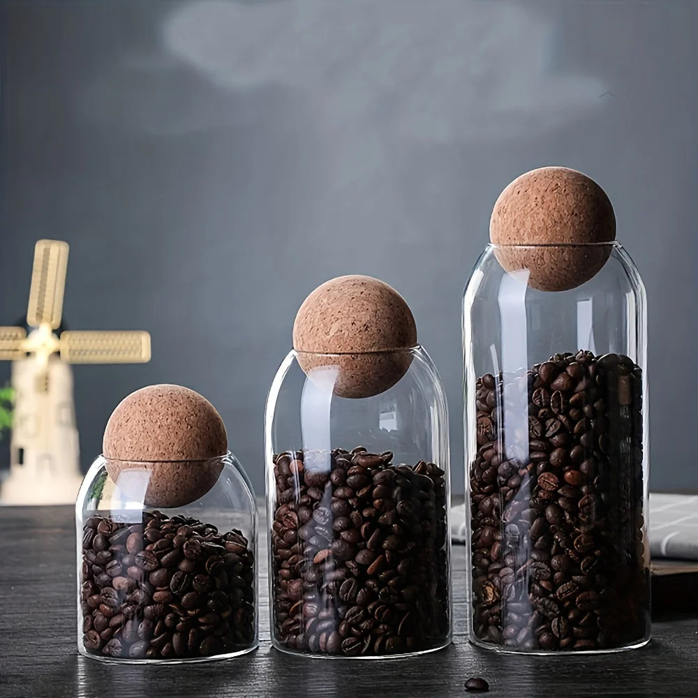 Orbica Trio – Decorative Glass Jar Set with Round Cork Tops