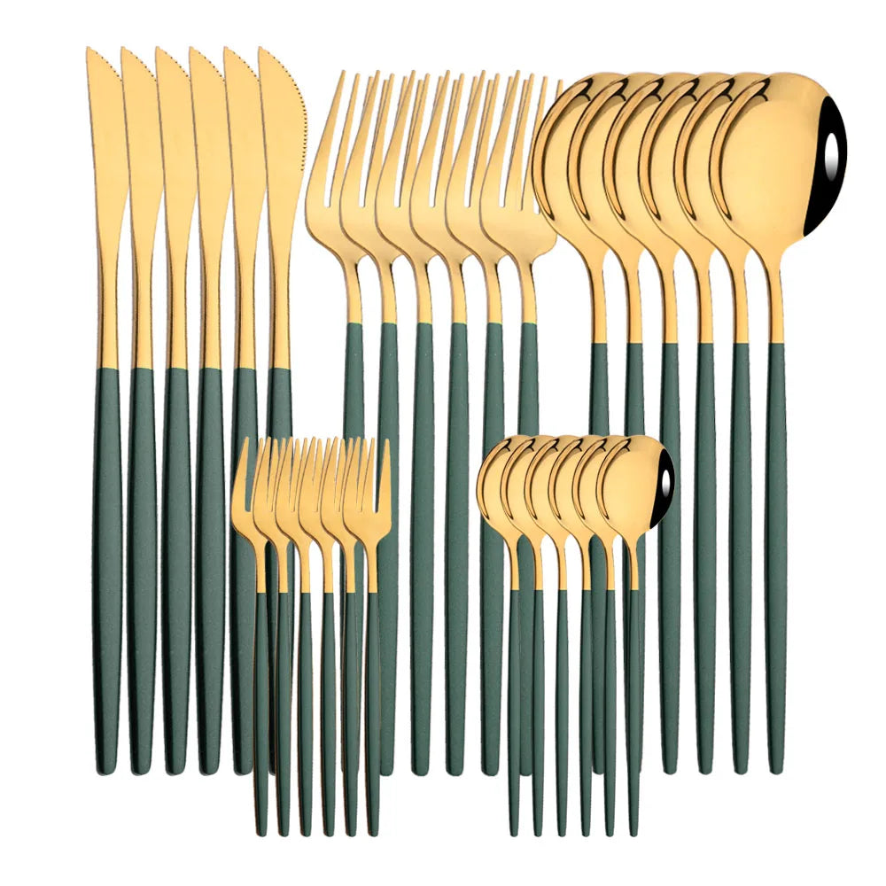 LuxeTone 30 Piece Colourful Stainless Steel Cutlery Set