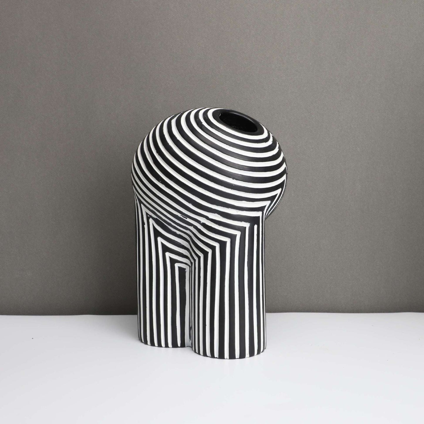 Monochrome Muse Striped Abstract Resin Vase