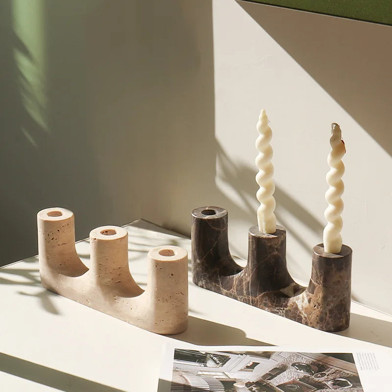 Candelabro artesanal de travertino/mármol