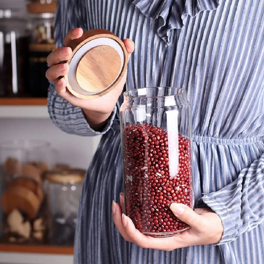 Glass Storage Jar with Airtight Wooden Lid
