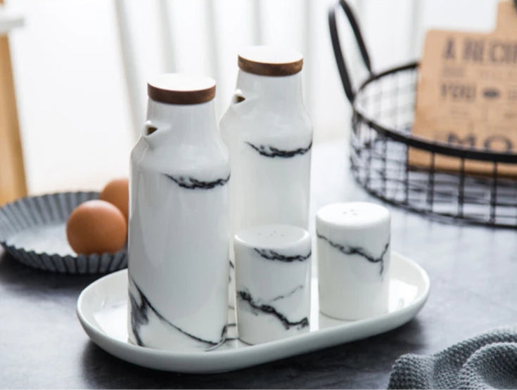 Nordic Marble Effect  Stylish Ceramic  Salt & Pepper Containers