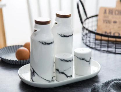 Nordic Marble Effect  Stylish Ceramic  Salt & Pepper Containers
