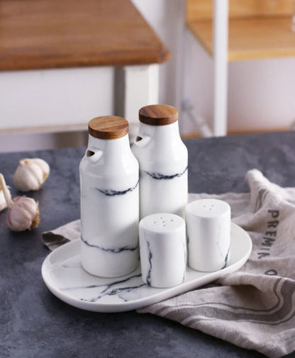 Nordic Marble Effect  Stylish Ceramic  Salt & Pepper Containers