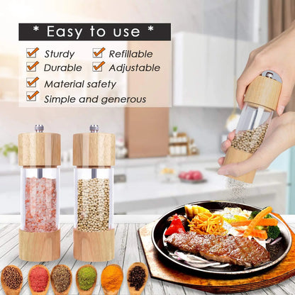 RusticTwist  Manual Wooden Salt & Pepper Grinder Duo with Cleaning Brush