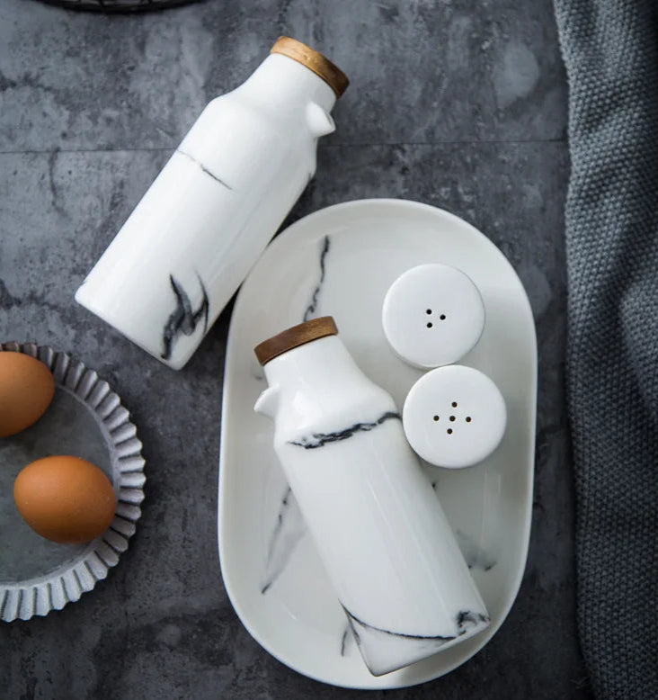 Nordic Marble Effect  Stylish Ceramic  Salt & Pepper Containers