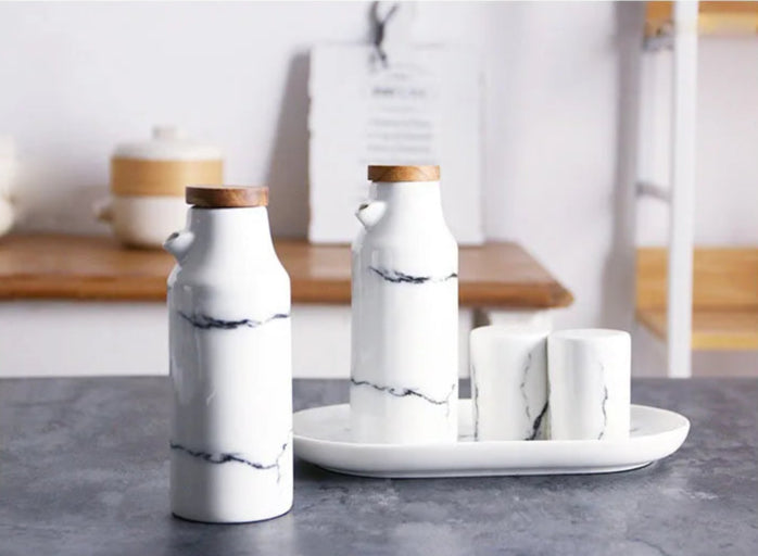 Nordic Marble Effect  Stylish Ceramic  Salt & Pepper Containers