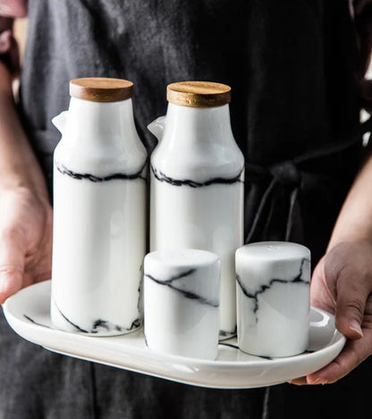 Nordic Marble Effect  Stylish Ceramic  Salt & Pepper Containers