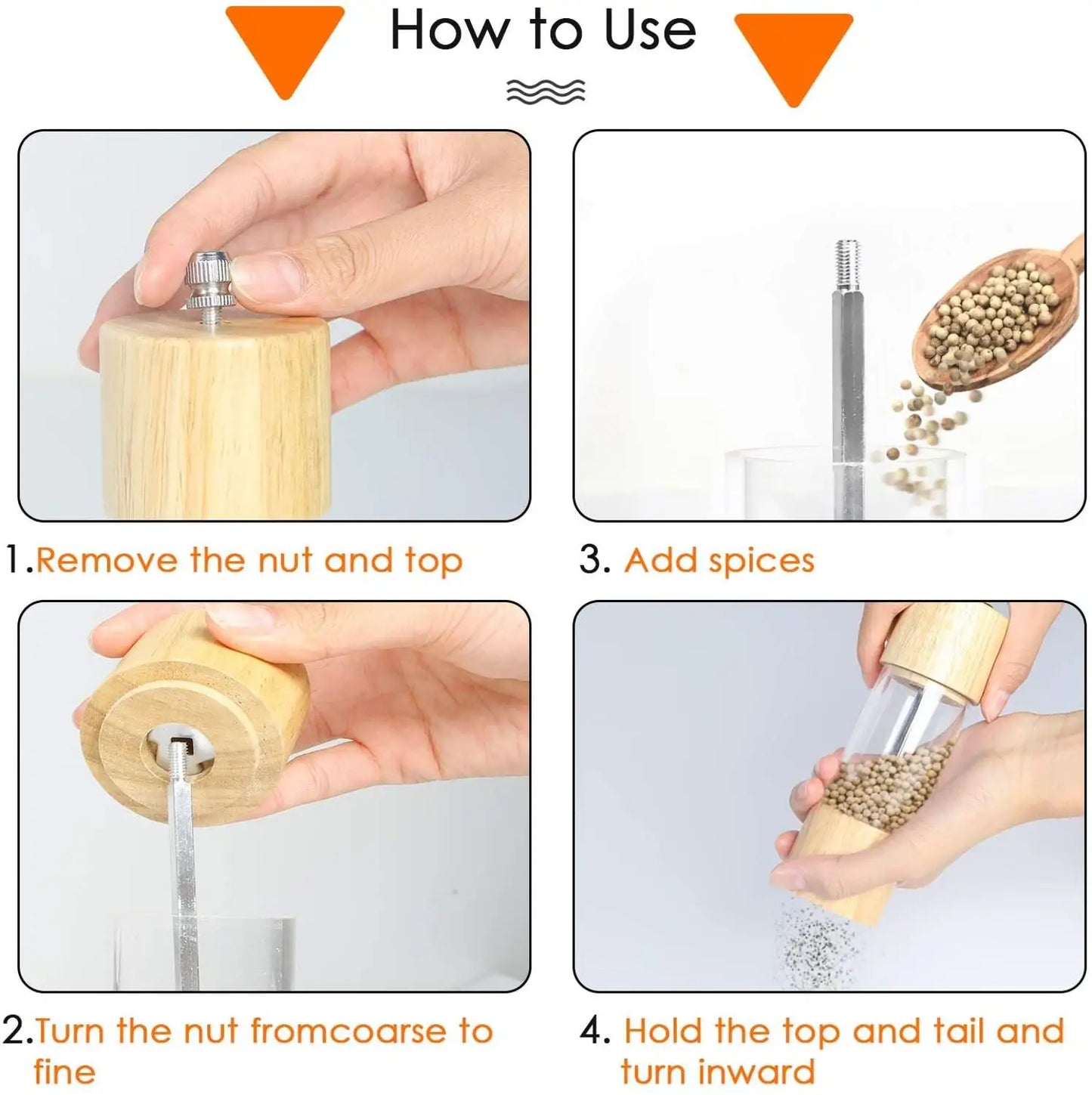 RusticTwist  Manual Wooden Salt & Pepper Grinder Duo with Cleaning Brush