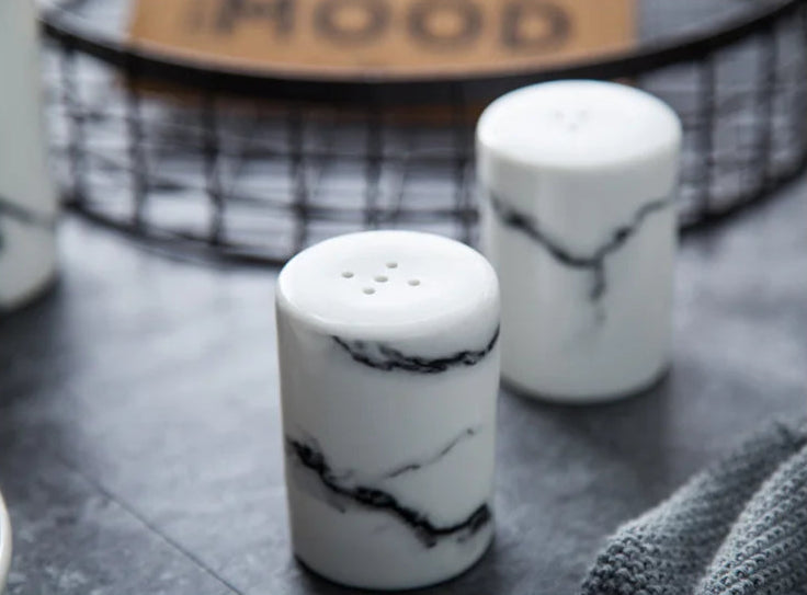Nordic Marble Effect  Stylish Ceramic  Salt & Pepper Containers