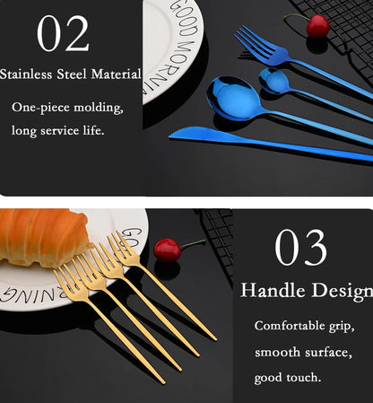 LuxeTone 30 Piece Colourful Stainless Steel Cutlery Set