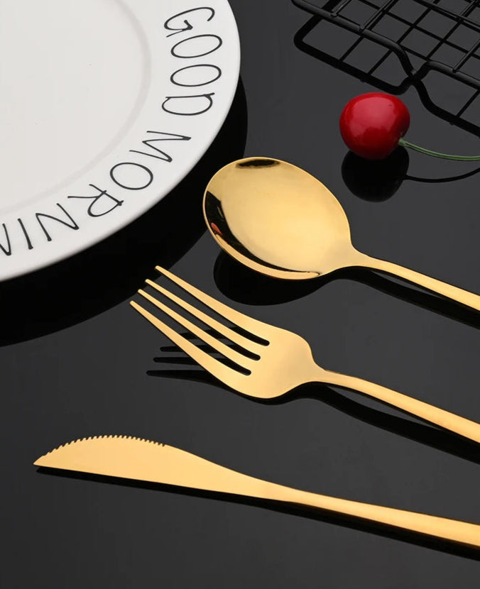 LuxeTone 30 Piece Colourful Stainless Steel Cutlery Set