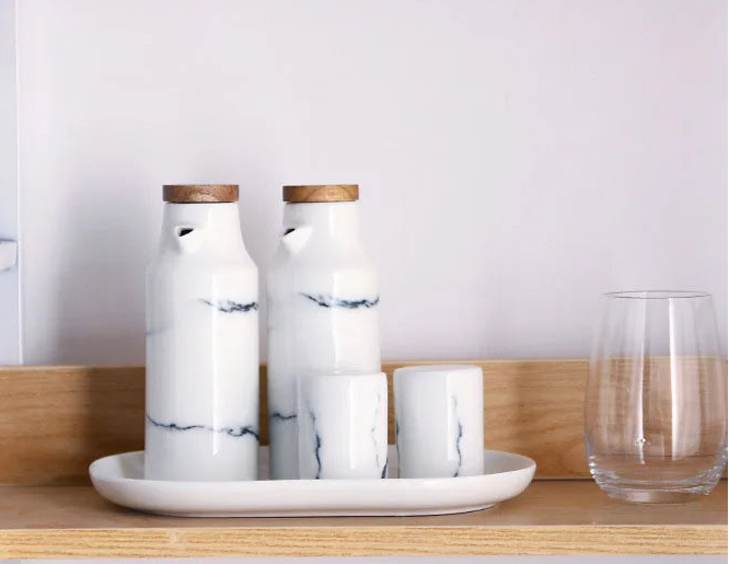 Nordic Marble Effect  Stylish Ceramic  Salt & Pepper Containers