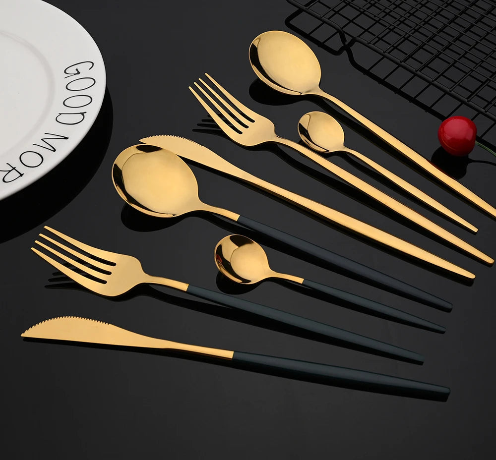 LuxeTone 30 Piece Colourful Stainless Steel Cutlery Set