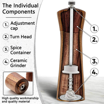 AcaciaSpice  Adjustable Wooden Salt & Pepper Mill