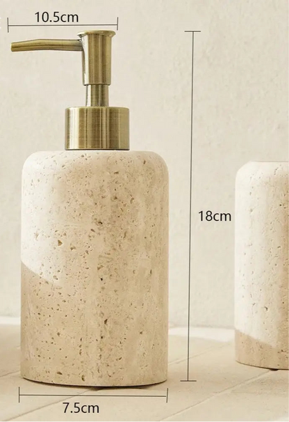 SoleilStone Natural Travertine Soap & Lotion Dispenser with Gold Pump