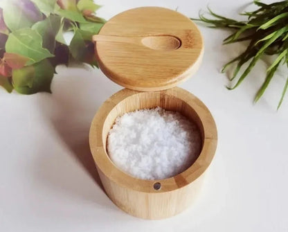 Bamboo Condiment Bowl & Storage Pot with magnetic Lid