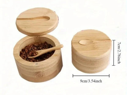 Bamboo Condiment Bowl & Storage Pot with magnetic Lid