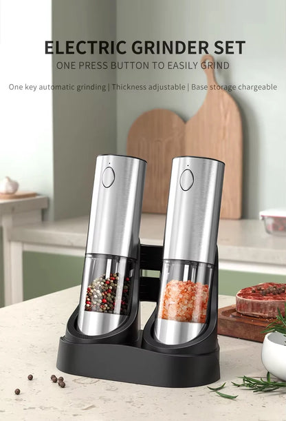 Luxe Electric Seasoning Set – Sleek Salt & Pepper Grinders with Charging Base