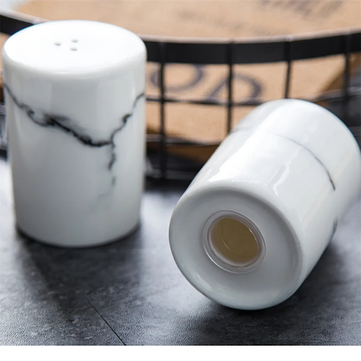 Nordic Marble Effect  Stylish Ceramic  Salt & Pepper Containers