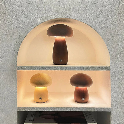 NuaGlow  Wooden Mushroom Nightlight with Touch Dimming (Rechargeable)