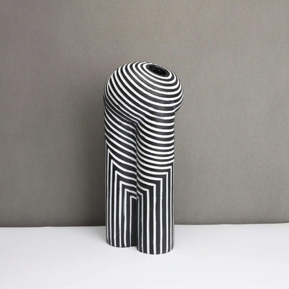 Monochrome Muse Striped Abstract Resin Vase