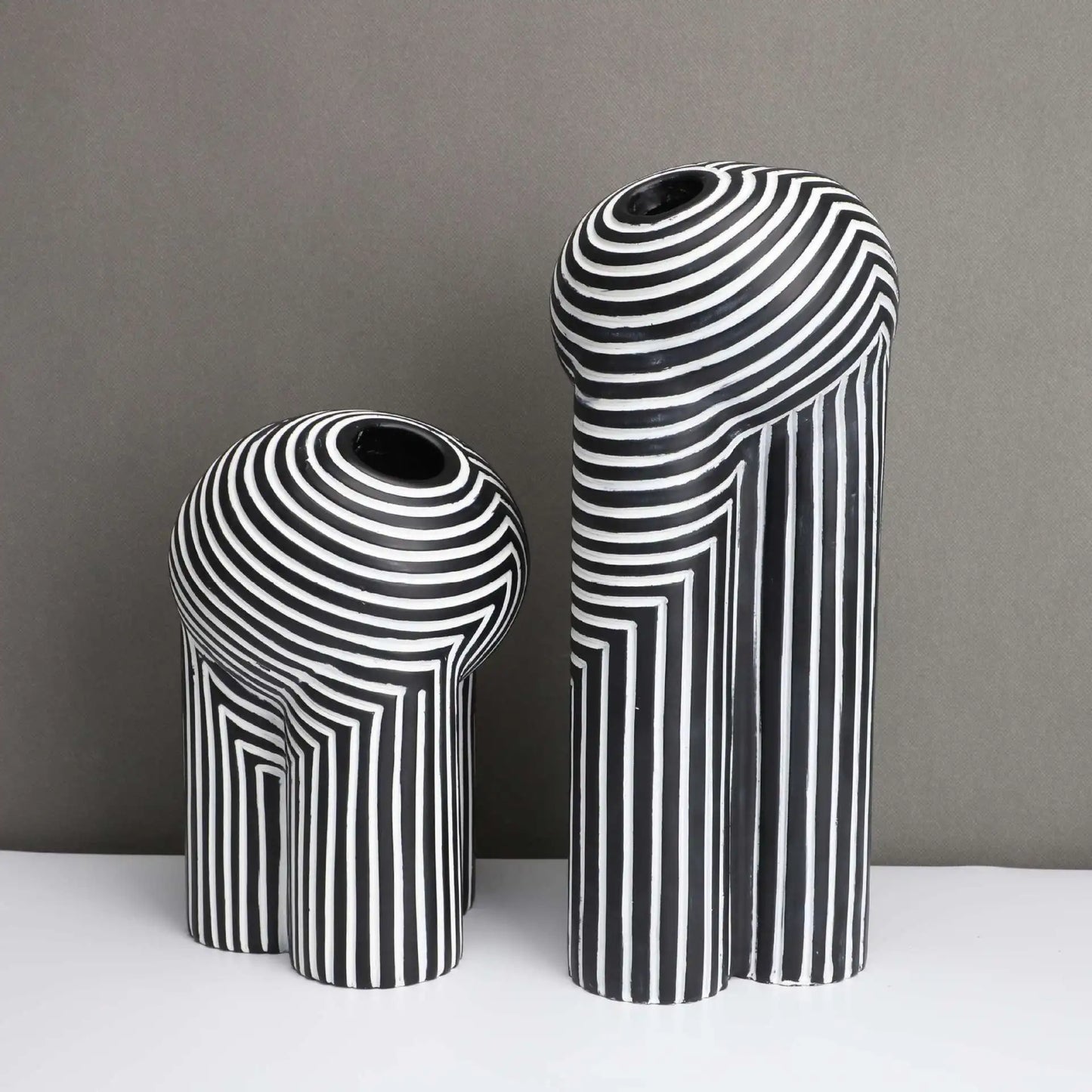 Monochrome Muse Striped Abstract Resin Vase