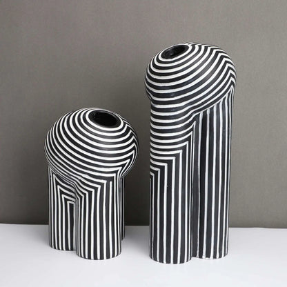 Monochrome Muse Striped Abstract Resin Vase